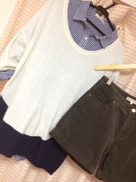 「JEANASIS（ジーナシス）のアイテム（ニット/セーター、ホワイト系）」を使った、かぼさん（レディース・168cm）の秋コーディネート