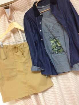 「UNIQLO（ユニクロ）のアイテム（シャツ/ブラウス、ブルー系）」を使った、かぼさん（レディース・168cm）の秋コーディネート