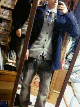 「アイテム（ピーコート）」を使った、智蔵さん（メンズ・178cm・10代）の冬コーディネート