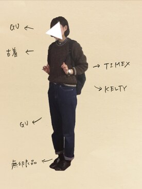 「ノーカラーシャツ」｜「アイテム（バレエシューズ）」を使った、saitoさん（レディース・165cm）の冬コーディネート