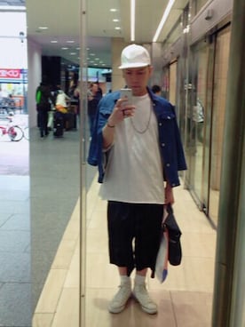 「HARE（ハレ）のアイテム（パンツ、ブラック系）」を使った、岩佐哲也さん（メンズ・176cm）の夏コーディネート