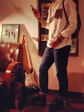 「Dr. Martens（ドクターマーチン）のDr.Martens (ドクターマーチン)/1461 3EYE GIBSON SHOES（その他シューズ）」を使った、ひかるマンチェスターさん（メンズ・170cm）の秋コーディネート