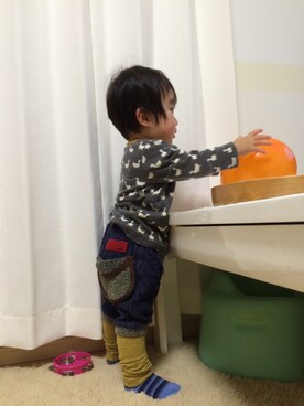 「アヒル柄」｜はる・あおさん（キッズ・80cm）の秋コーディネート