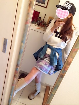 「CHUMS（チャムス）のアイテム（スカート）」を使った、こばっちさん（レディース・155cm）の秋コーディネート
