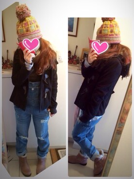 「ブーツイン」｜「アイテム（ダッフルコート）」を使った、こばっちさん（レディース・155cm）の冬コーディネート