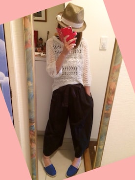 「サマーニット」｜「アイテム（つなぎ/オールインワン）」を使った、こばっちさん（レディース・155cm）の夏コーディネート