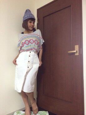 「Import & Select（インポートアンドセレクト）のアイテム（スカート）」を使った、こばっちさん（レディース・155cm）の夏コーディネート