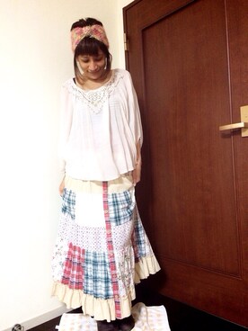 「マキシスカート」｜「アイテム（チュニック）」を使った、こばっちさん（レディース・155cm）の夏コーディネート