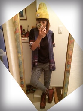 「アイテム（ベスト、パープル系）」を使った、こばっちさん（レディース・155cm）の秋コーディネート