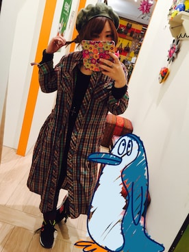 「アイテム（シャツワンピース、レッド系）」を使った、heyheyさん（レディース・156cm）の冬コーディネート