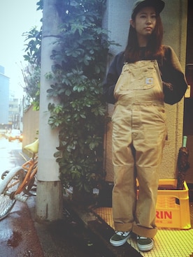 「Carhartt（カーハート）のアイテム（つなぎ/オールインワン）」を使った、rioさん（レディース・154cm）の冬コーディネート