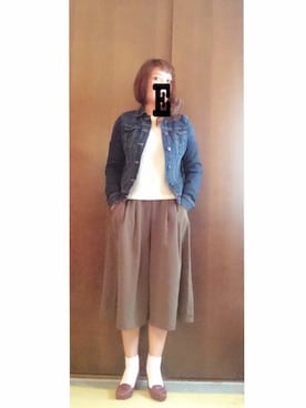 「ヒール×靴下」｜「アイテム（デニムジャケット）」を使った、EMIOHIさん（レディース・153cm）の冬コーディネート