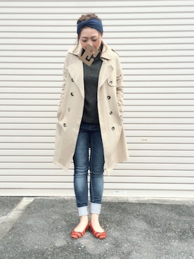 「アキコーデ」｜「アイテム（トレンチコート）」を使った、EMIOHIさん（レディース・153cm）の秋コーディネート