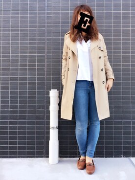 「DISCOAT（ディスコート）のアイテム（トレンチコート）」を使った、EMIOHIさん（レディース・153cm）の冬コーディネート