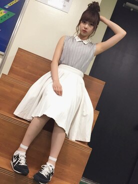 「COCO DEAL（ココディール）のアイテム（スカート）」を使った、村瀬紗英さん（レディース・159cm）の夏コーディネート