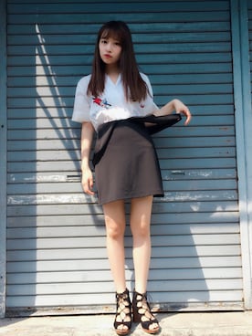 「I&ME（アイアンドミー）のアイテム（トップス）」を使った、村瀬紗英さん（レディース・159cm）の秋コーディネート