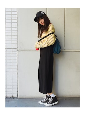 「A land（エーランド）のアイテム」を使った、村瀬紗英さん（レディース・159cm）の秋コーディネート