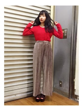 「LILY BROWN（リリーブラウン）のアイテム（パンツ）」を使った、村瀬紗英さん（レディース・159cm）の秋コーディネート