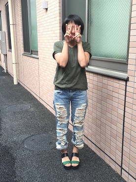 「WC（ダブル シー）のアイテム（デニムパンツ）」を使った、Toshiko Okuzaraさん（レディース・153cm）の夏コーディネート