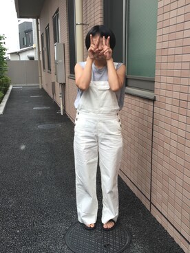 「OZOC（オゾック）のアイテム（オールインワン・サロペット）」を使った、Toshiko Okuzaraさん（レディース・153cm）の夏コーディネート