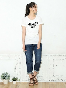 「Honeys（ハニーズ）のダメージボーイズパンツ（パンツ・スキニー）」を使った、ハニーズさん（レディース・160cm）の夏コーディネート