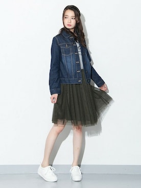 「アイテム（スカート、グリーン系）」を使った、ハニーズさん（レディース・160cm）の秋コーディネート