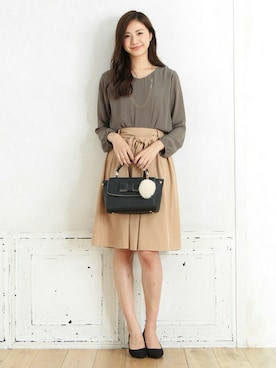 「アイテム（スカート、ベージュ系）」を使った、ハニーズさん（レディース・160cm）の秋コーディネート