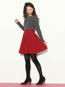 「アイテム（スカート、レッド系）」を使った、ハニーズさん（レディース・160cm）の秋コーディネート