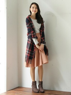 「アイテム（スカート、ピンク系）」を使った、ハニーズさん（レディース・160cm）の秋コーディネート