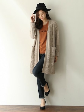 「ロングカーディガン」｜ハニーズさん（レディース・160cm）の秋コーディネート