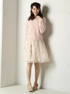 「アイテム（スカート、ピンク系）」を使った、ハニーズさん（レディース・160cm）の冬コーディネート