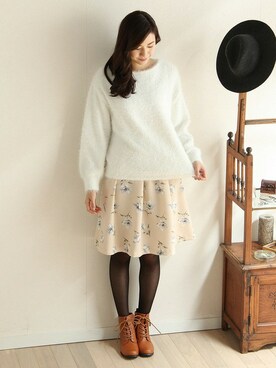 「アイテム（スカート、ピンク系）」を使った、ハニーズさん（レディース・160cm）の冬コーディネート