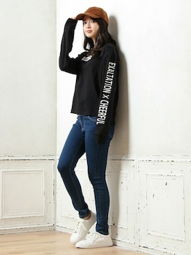 「アイテム（帽子、ブラウン系）」を使った、ハニーズさん（レディース・160cm）の冬コーディネート