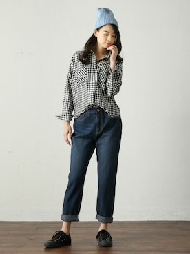 「アイテム（帽子、ブルー系）」を使った、ハニーズさん（レディース・160cm）の冬コーディネート