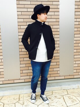 「GLOBAL WORK（グローバルワーク）のフェルトロングブリムハット/705078（ハット）」を使った、.ym22さん（メンズ・170cm）の冬コーディネート