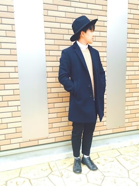 「GLOBAL WORK（グローバルワーク）のフェルトロングブリムハット/705078（ハット）」を使った、.ym22さん（メンズ・170cm）の冬コーディネート