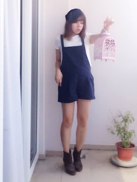 「青×白」｜「アイテム（オールインワン・サロペット）」を使った、Sharinces Sowさん（レディース・160cm）の夏コーディネート