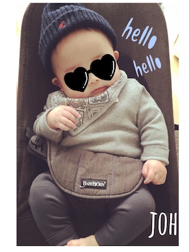 「PETIT BATEAU（プチバトー）のアイテム（ニットキャップ/ビーニー）」を使った、JOHさん（キッズ・70cm）の冬コーディネート