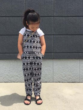 「OLD NAVY（オールドネイビー）のアイテム（つなぎ/オールインワン）」を使った、lovekoさん（キッズ・110cm）の夏コーディネート