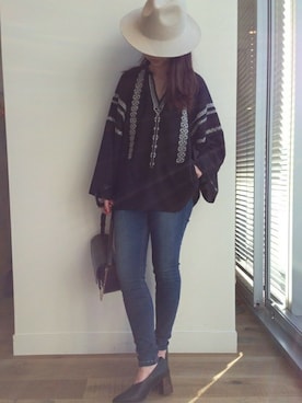 「JEANASIS（ジーナシス）のDENIMシルキースキニーパンツ/715842 （デニムパンツ）」を使った、JEANASIS  STAFFさん（レディース・157cm）の冬コーディネート