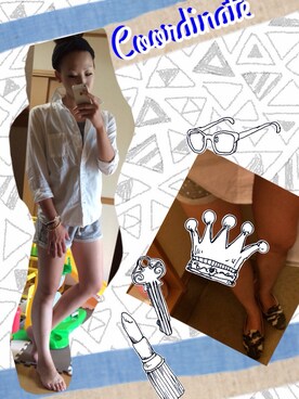 「GU（ジーユー）のアイテム（シャツ/ブラウス、ホワイト系）」を使った、りおさん（レディース・163cm）の夏コーディネート