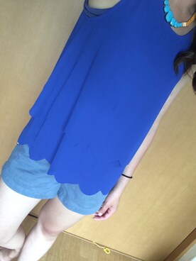 「アイテム（タンクトップ、ブルー系）」を使った、りおさん（レディース・163cm）の夏コーディネート