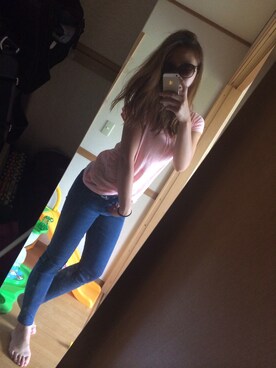 「スキニーパンツ（その他パンツ、ブルー系）」を使った、りおさん（レディース・163cm）の秋コーディネート