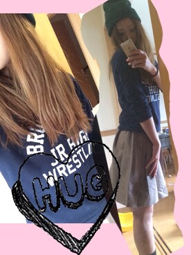 「不明のアイテム（ニット/セーター、ブルー系）」を使った、りおさん（レディース・163cm）の秋コーディネート