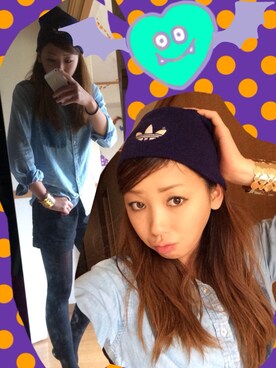 「GU（ジーユー）のアイテム（シャツ/ブラウス、ブルー系）」を使った、りおさん（レディース・163cm）の秋コーディネート