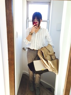 「CELINE」｜「アイテム（トレンチコート）」を使った、satomoさん（レディース・160cm）の冬コーディネート