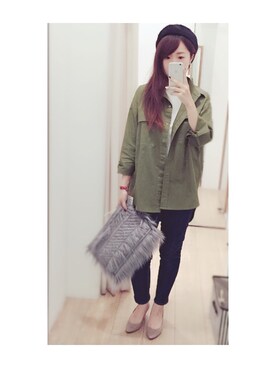 「ビッグシャツ」｜「アイテム（ハンチング/ベレー帽）」を使った、piiさん（レディース・165cm）の秋コーディネート