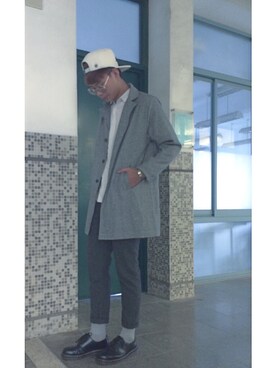 「school」｜「アイテム（キャップ）」を使った、AnAnさん（メンズ・184cm）の秋コーディネート