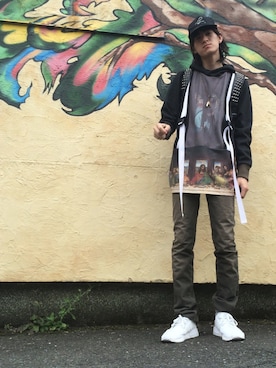 「DRKSHDW by RICK OWENS（ダークシャドウ バイ リックオウエンス）のアイテム（デニムパンツ）」を使った、やんねさん（メンズ・180cm）の夏コーディネート