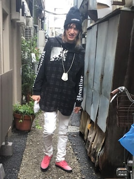 「Gosha Rubchinskiy（ゴーシャラブチンスキー）のアイテム（ニットキャップ/ビーニー）」を使った、やんねさん（メンズ・180cm）の秋コーディネート